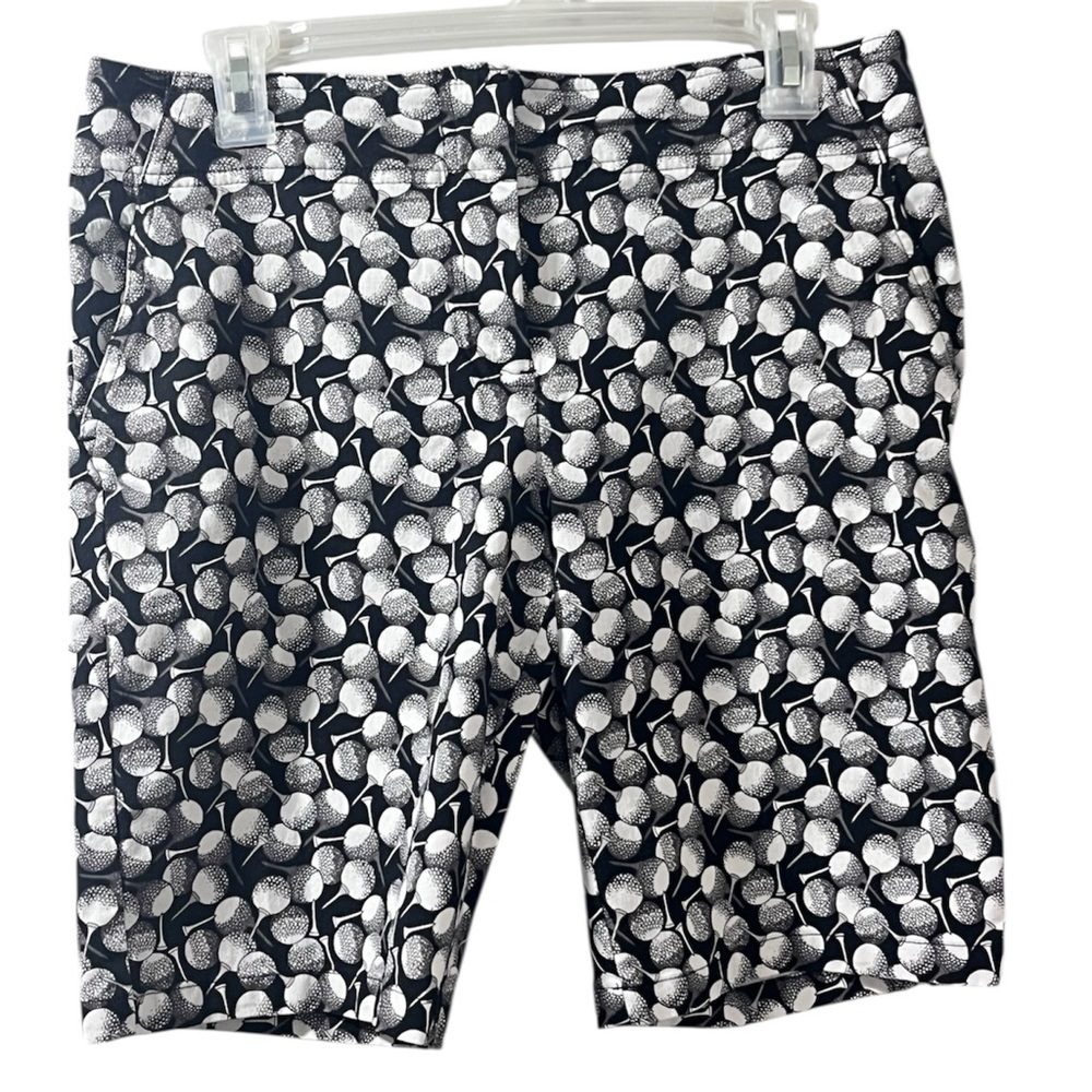 IZOD Women’s Golf Ball Print Bermuda Shorts Size 8 Black White Golf Casual